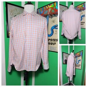 Bugatchi XL Uomo Plaid Button Up Shirt Men’s Shaped Fit Blue Orange White